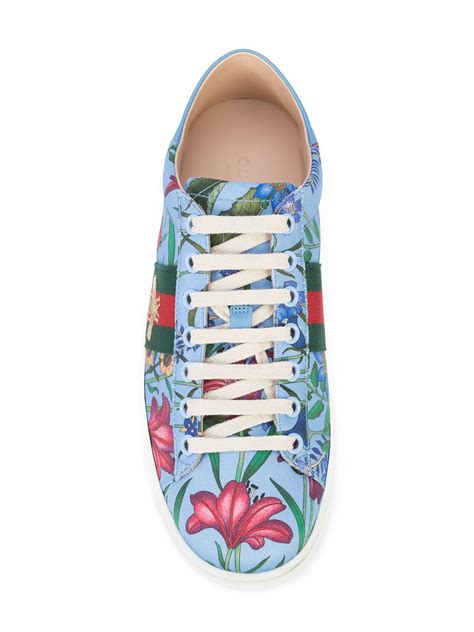 gucci flora sneakers blue|Gucci ace embellished leather sneakers.